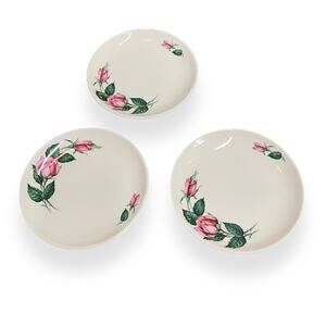 Vintage 50s Universal Ballerina pink rose dessert bread plates set of 3